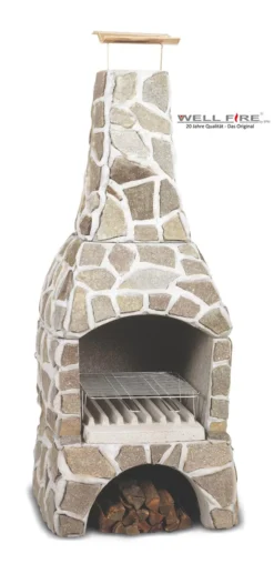 Grillkamin Wellfire LANDAU Rot-braun Mit Natursteinverkleidung
