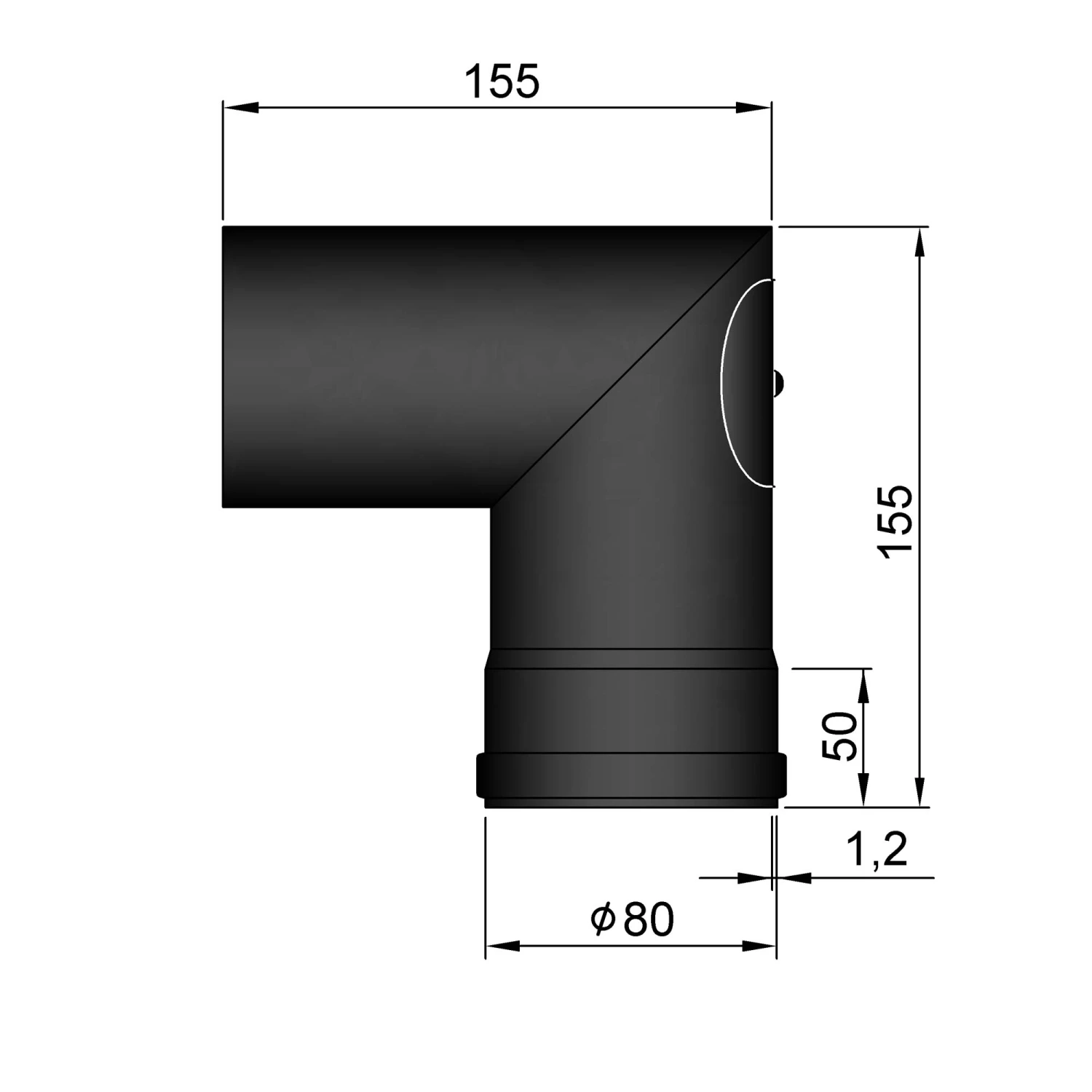 Pellet-Ofenrohrbogen Stahl 90° Schwarz, Mit Tür Auf Muffenseite 3 Pellet-Ofenrohrbogen Stahl 90° Schwarz, Mit Tür Auf Muffenseite – Bild 3