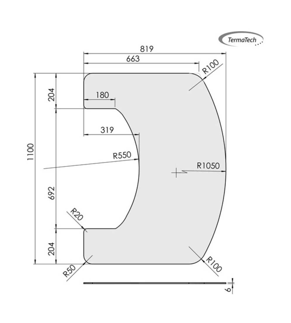 Glas-Vorlegeplatte TermaTech Kaminofen TT22, 6 Mm 1 Glas-Vorlegeplatte TermaTech Kaminofen TT22, 6 Mm