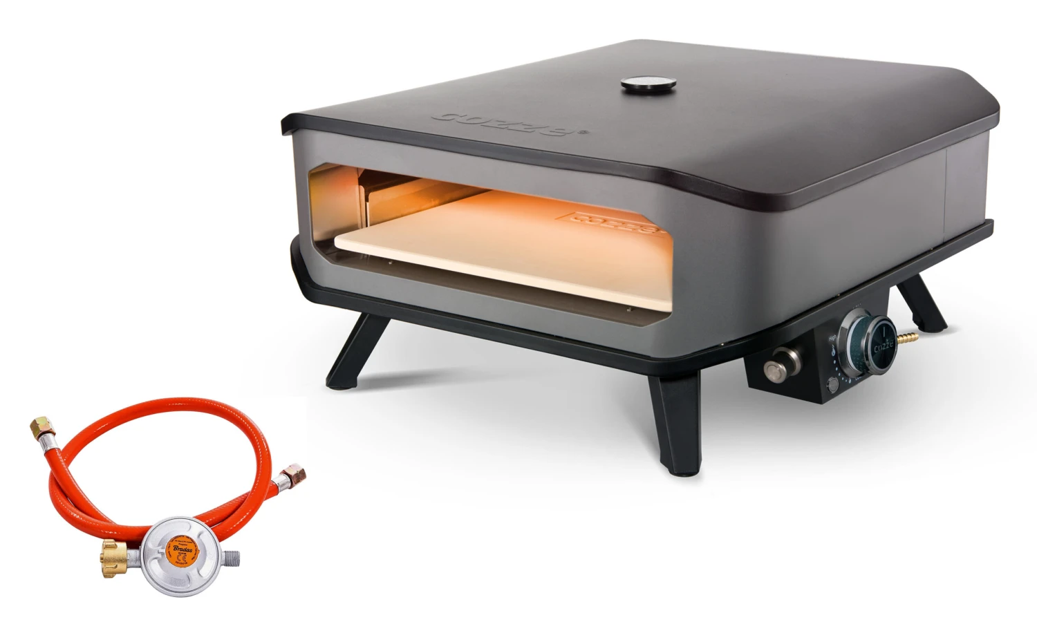 Cozze 17“ Pizzaofen Gas Inkl. Thermometer Und Druckminderer Mit Schlauch 1 Cozze 17“ Pizzaofen Gas Inkl. Thermometer Und Druckminderer Mit Schlauch